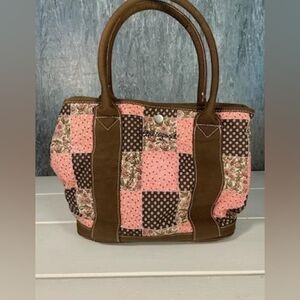 Life Is Good Patchwork Shoulder Bag - Pink and Brown